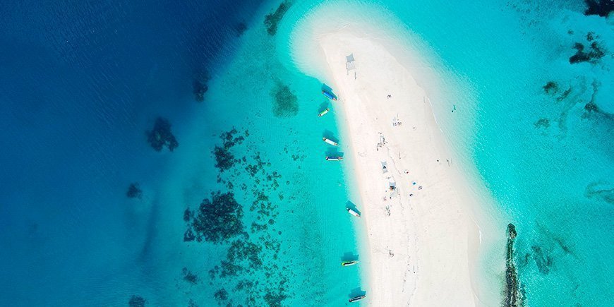 Oversigtsbillede fra Nakupenda Sandbank ved Zanzibar