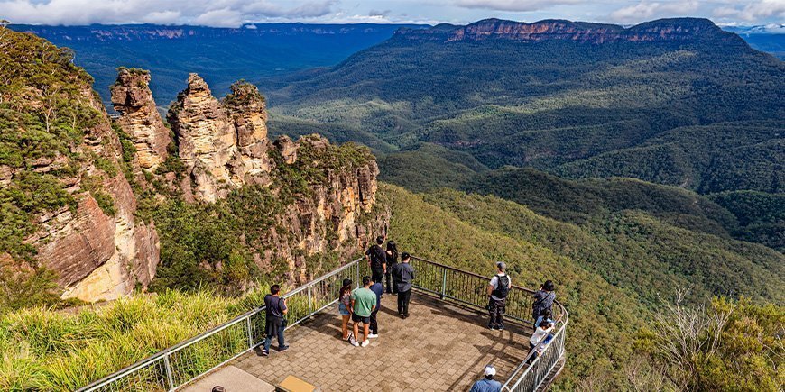 Udkigspunkt ved Three Sisters i Blue Mountains, Sydney, Australien